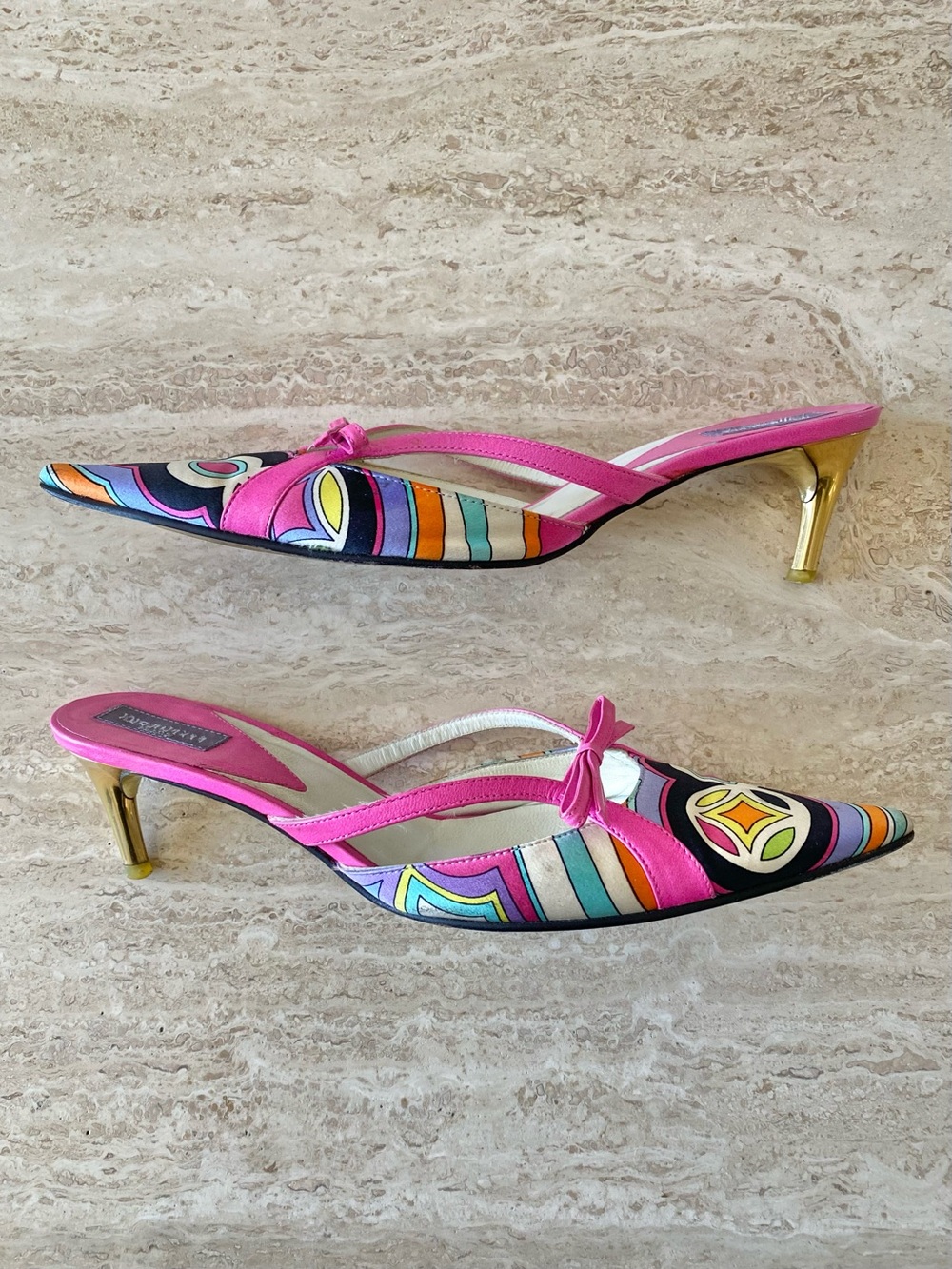 Vintage Emilio Pucci Abstract Print Bow Mule Heels - Picture 4 of 11